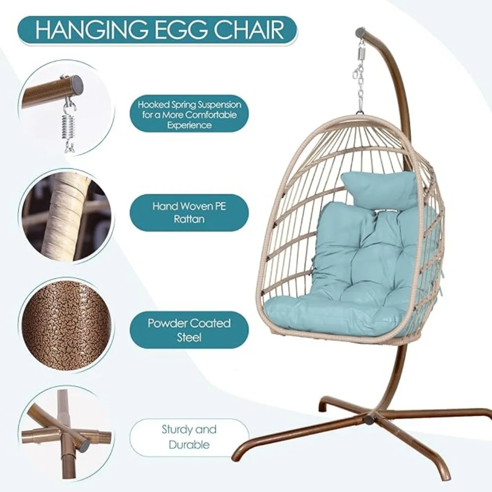 Egg Chair Indoor Outdoor Patio Wicker Hanging Chair Swing Hammock Egg Shell Chairs UV Resistant Cushions,Swing Egg Chair