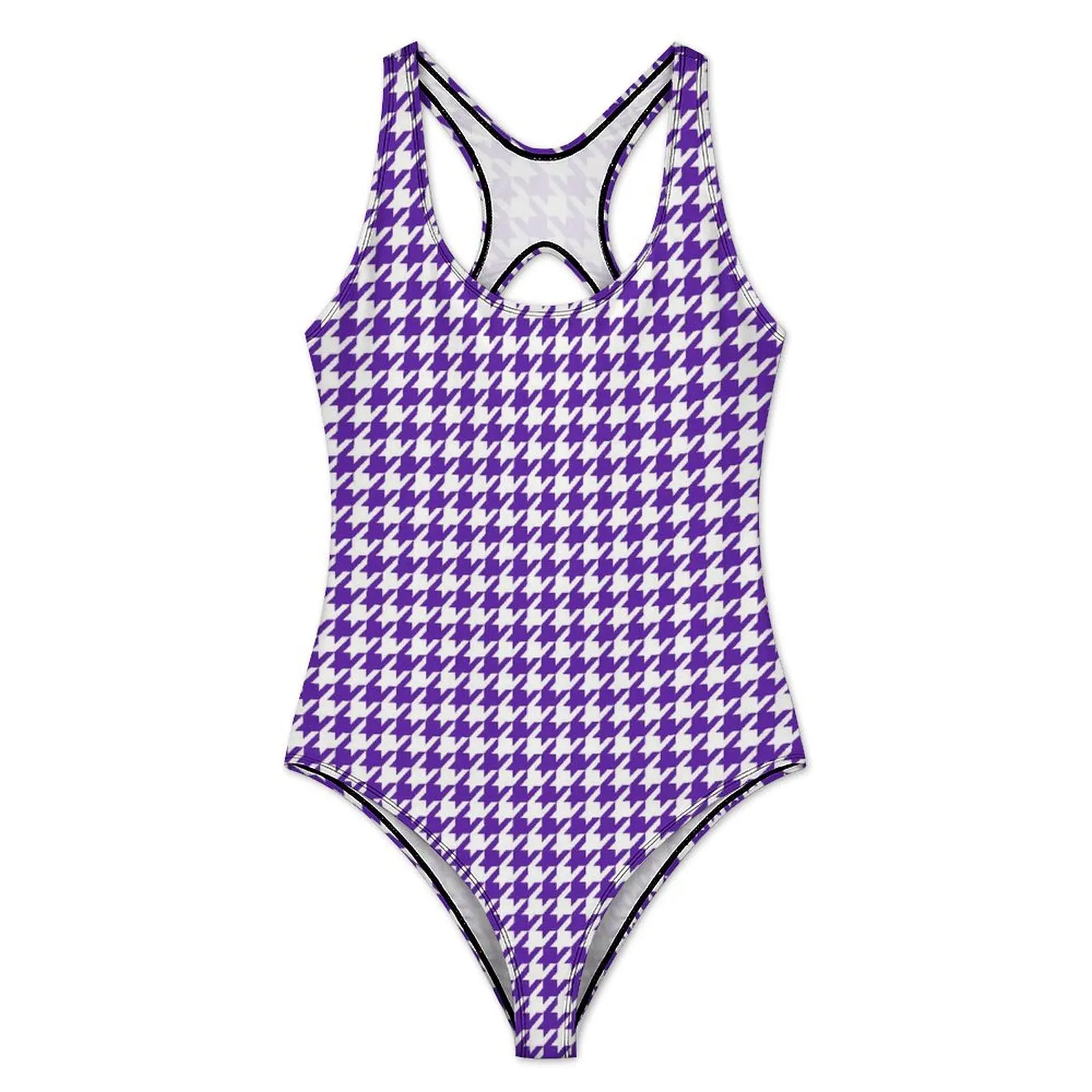 Houndstooth Swimsuit White And Purple Swimwear One Piece Fitness Custom Swimsuits Cut Out Bathing Suit Ladies Push Up Beachwear