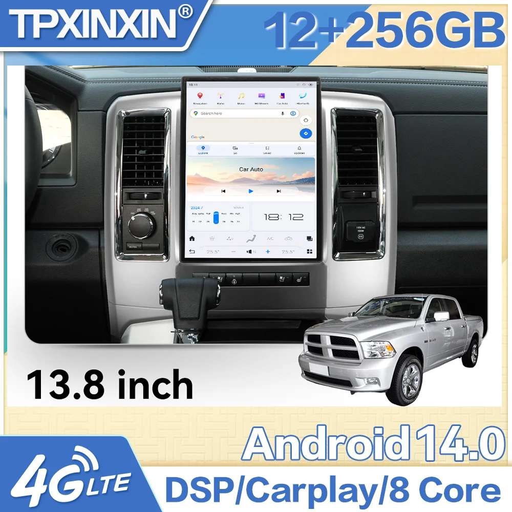 

13,8-дюймовый стерео мультимедийный плеер на базе Android для Dodge Ram 1500 2500 3500 4000 4500 5500 2008-2011, автомобильный радиоприемник Carplay GPS Navi DSP