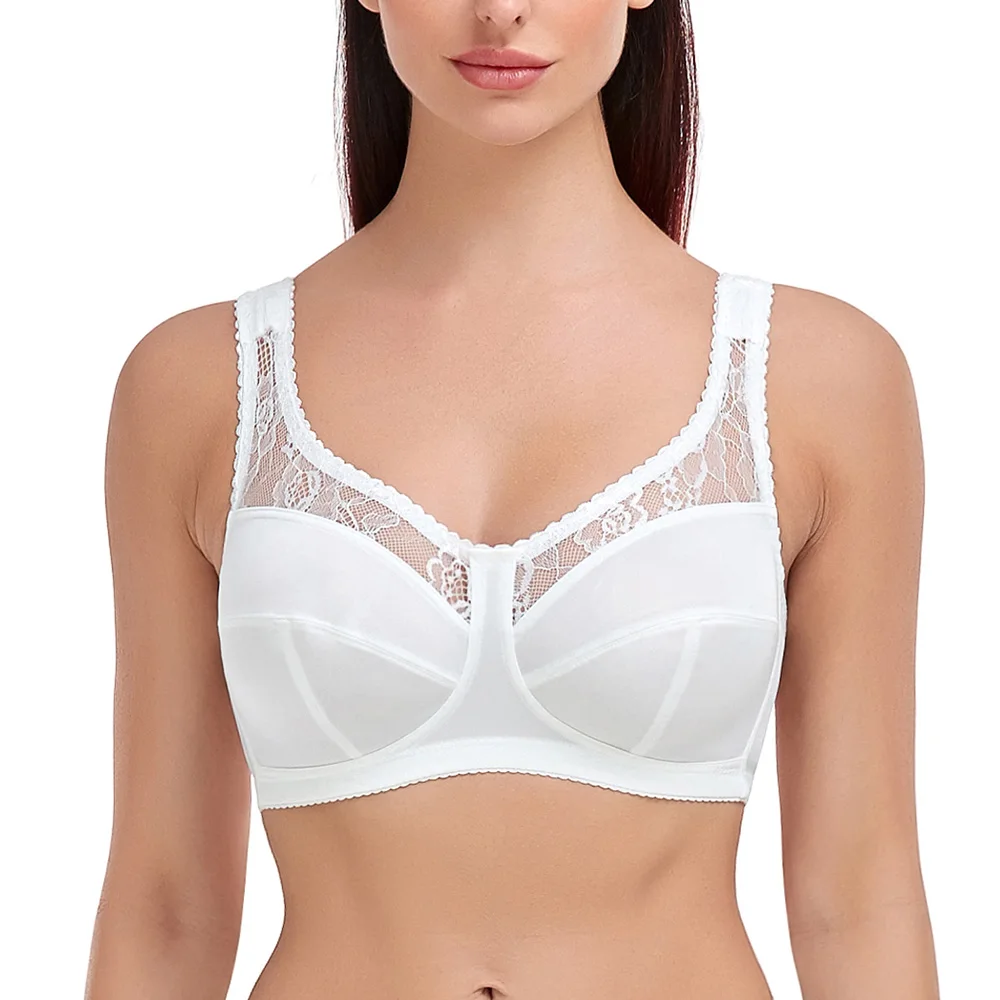 New Wire Free Bras For Women Summer Thin Big Cup Full Coverage Bra Floral Lace Comfortable Plus Size Bras B C D E F G H I Cup