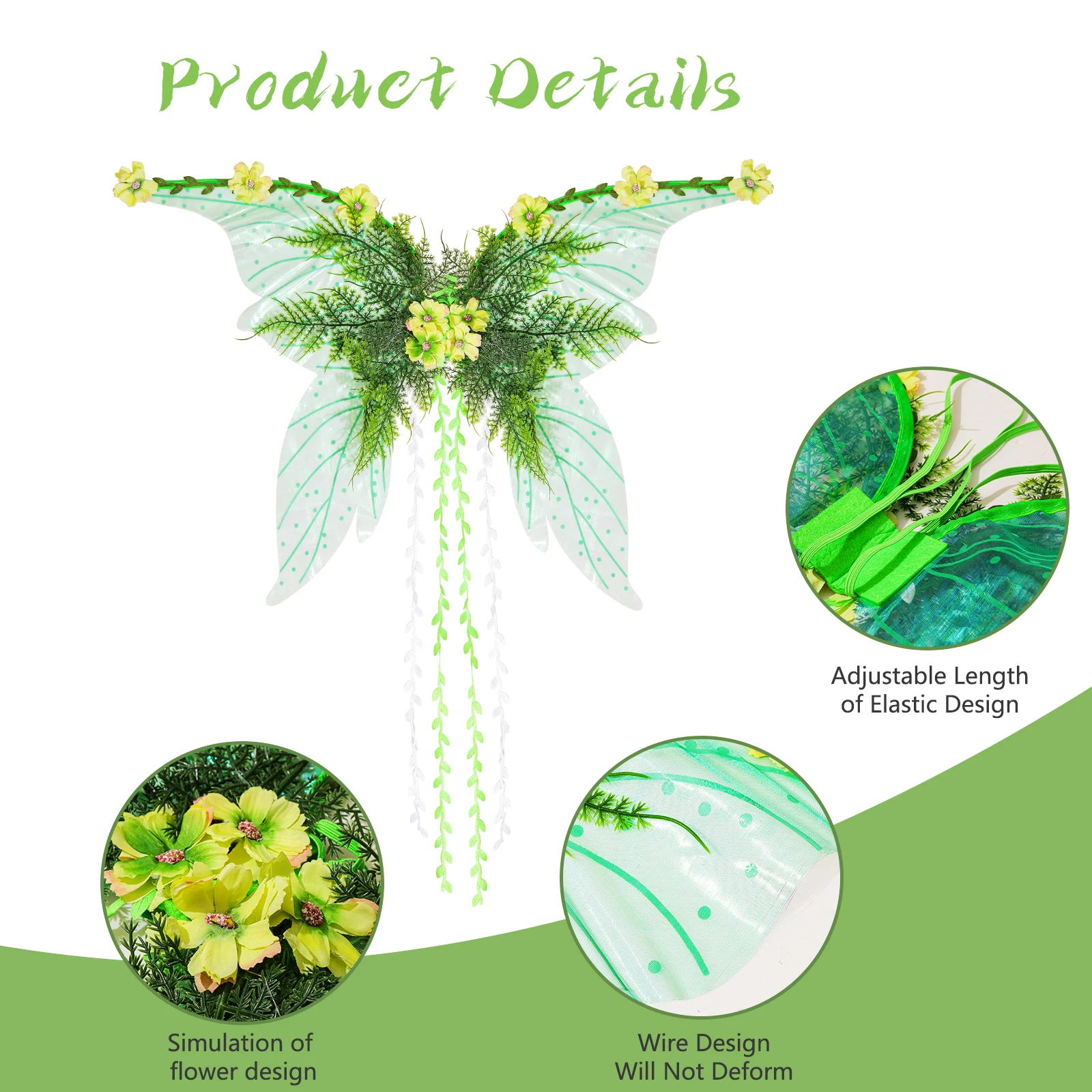 Butterfly Wing with Flowers Vines Lightweight Elegant Fairy Angel Wings for Girls Cosplay Party Accessories