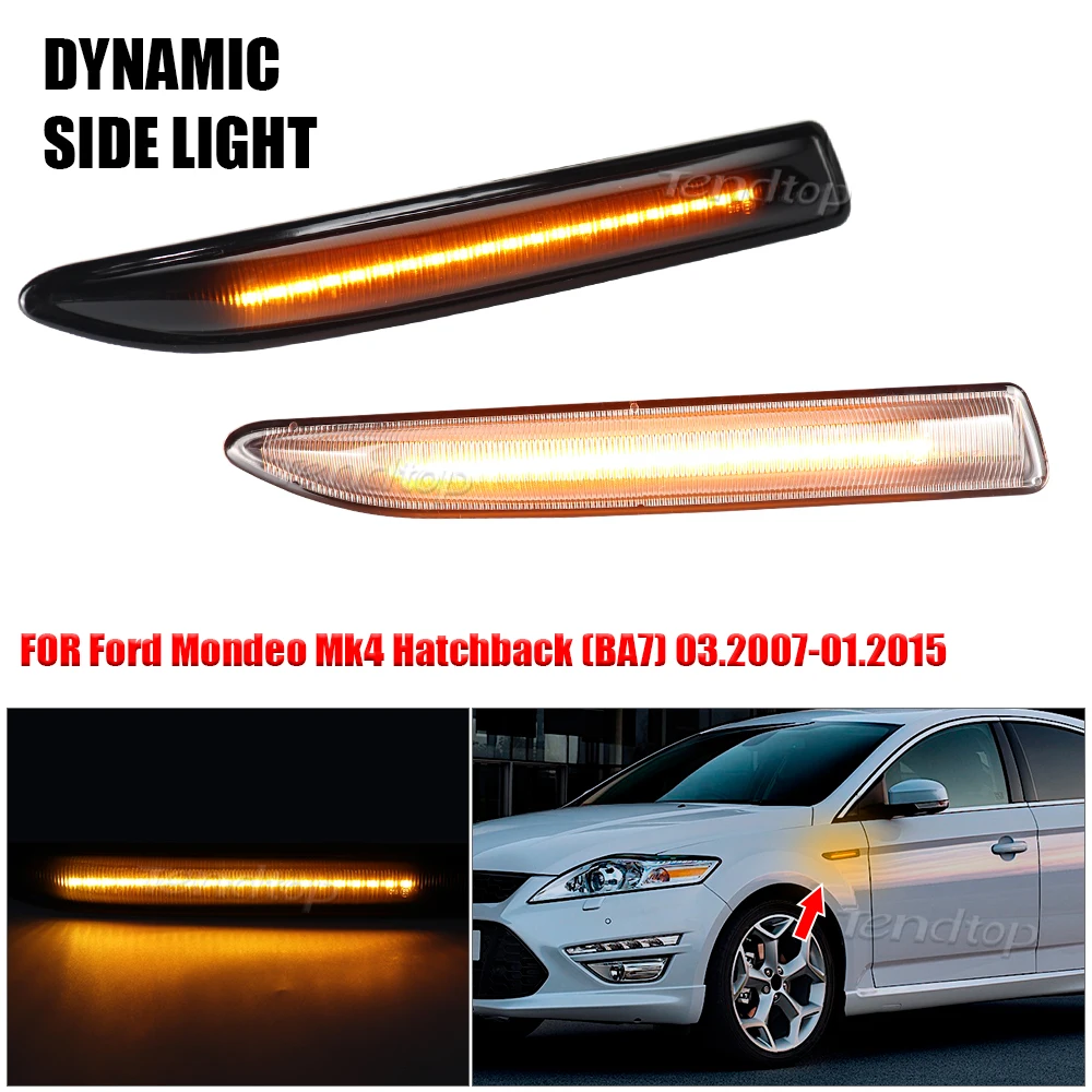 2pcs Amber LED Dynamic Turn Signal Side Marker Light Blinker Lamps For Ford Mondeo Mk4 Hatchback Saloon Estate (BA7) 2007-2015