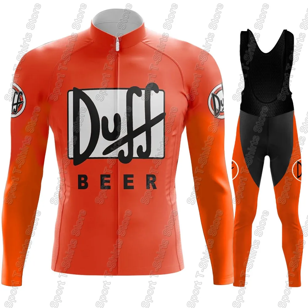 

Комплект велоформы Duff-Beer 2025: мужской летний/зимний флисовый оранжевый костюм с длинным рукавом для MTB и шоссейного велоспорта, включая брюки и майку