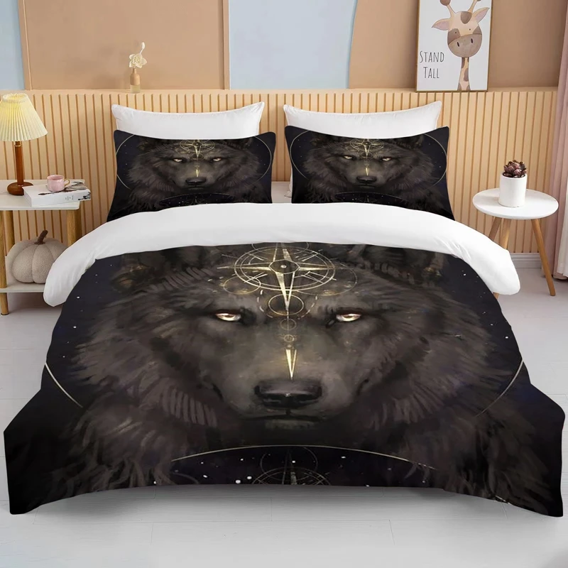 10 Sizes Exquisite Wolf Pattern King Size Double Bed Children's Bedding Microfiber Or Polyester Duvet Cover 3 Piece Set 5