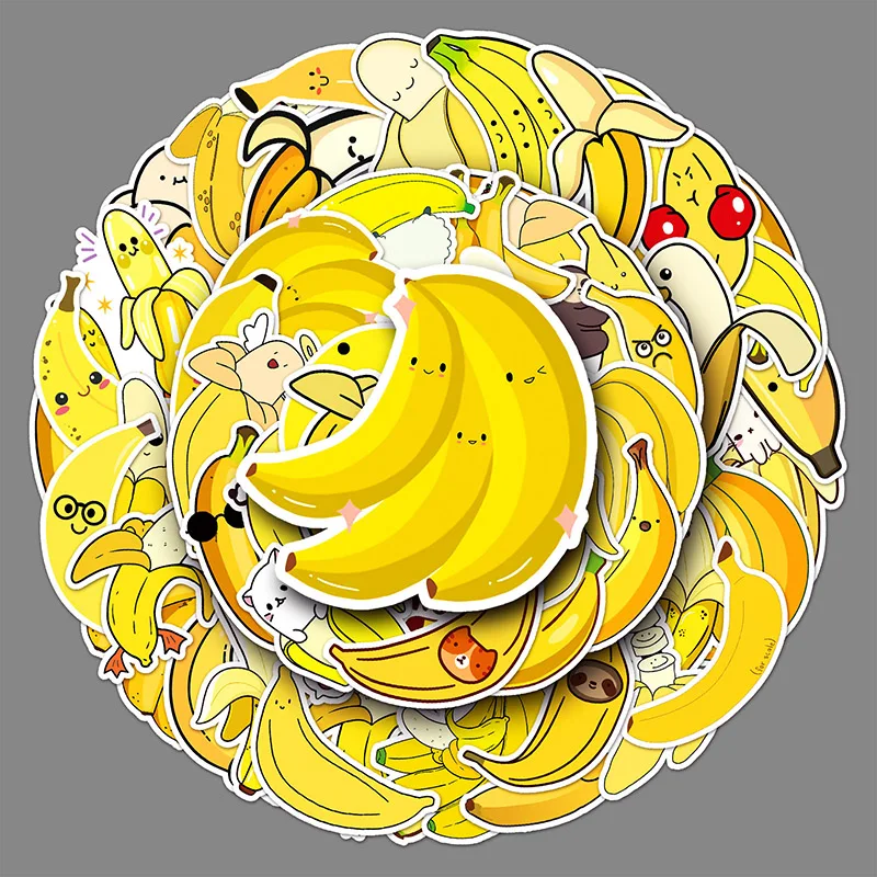 50Sheets Creative DIY Banana Stickers Cartoon Fruit Suitcase Helmet Refrigerator Notebook Stickers Children's Gift Toy