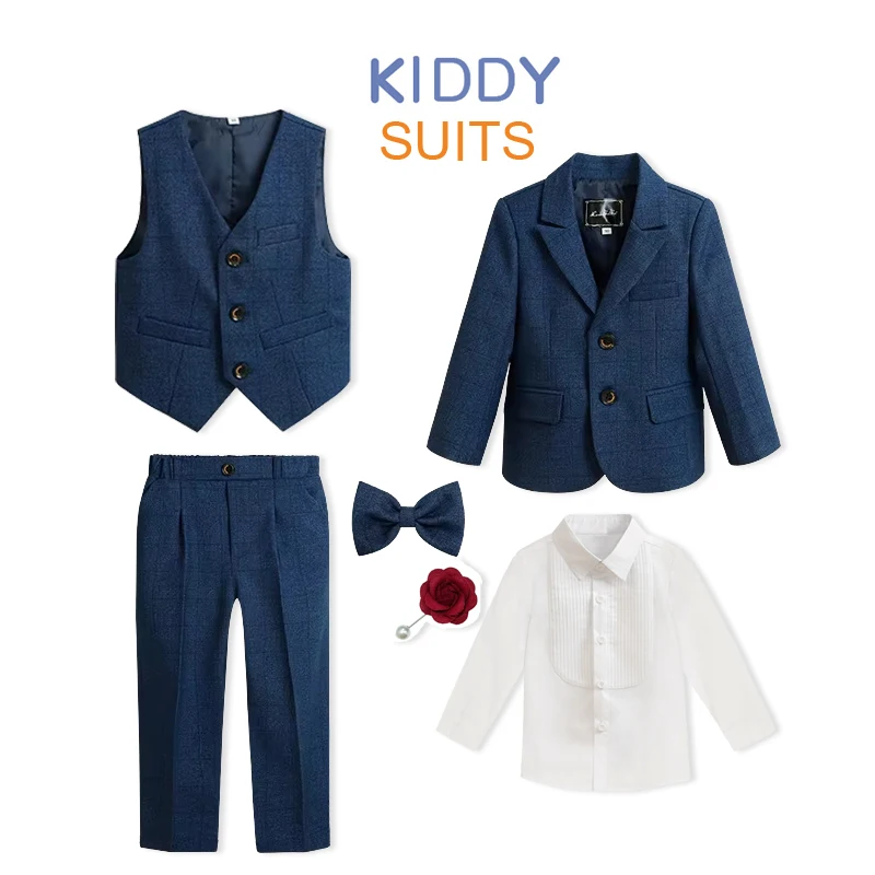 

Spring Plaid Big Boys Formal Tuxedo Suit with Bowtie Children's Blazer for Teenager Kid Party Performance Wedding Dress Costume