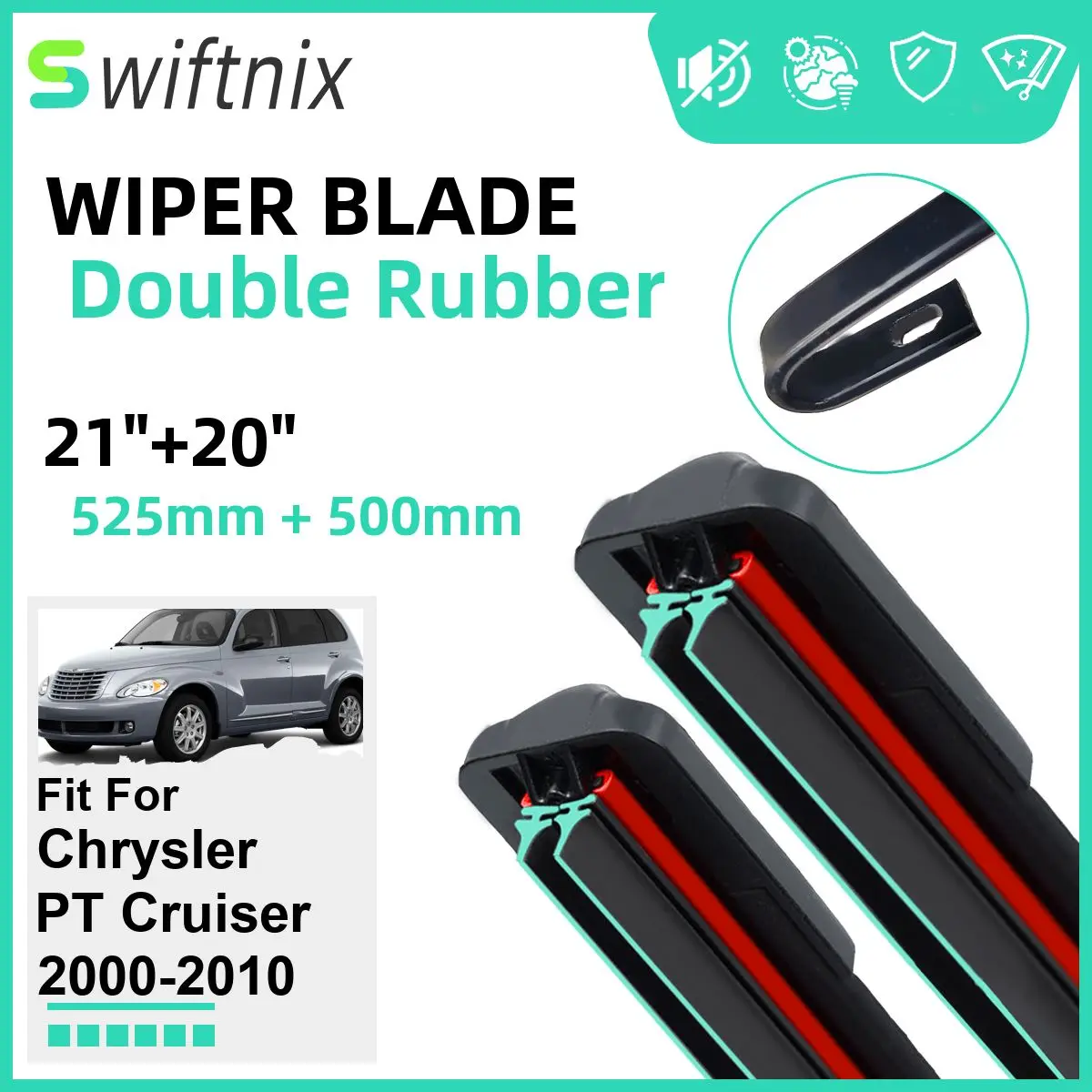 

Double Rubber Car Wiper Blades for Chrysler PT Cruiser 2000-2010 Front Windscreen Windshield Rubber Car Accessories 2009 2010