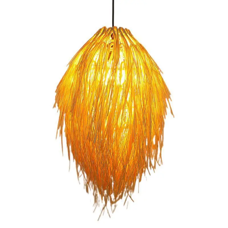 Handmade Rattan Chandelier Japanese Pastoral Style Retro LED Lighting for Restaurant Bar Cafe Decorative Art Lighting