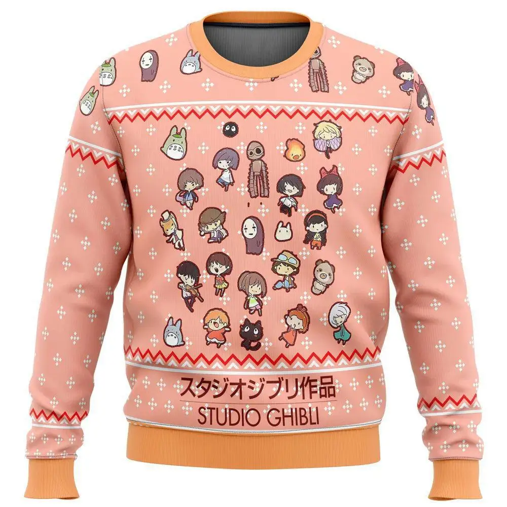 New 3D Printed Ugly Christmas Sweater Cartoon Japanese anime men's and women's round neck tops 2025 spring and autumn couple swe