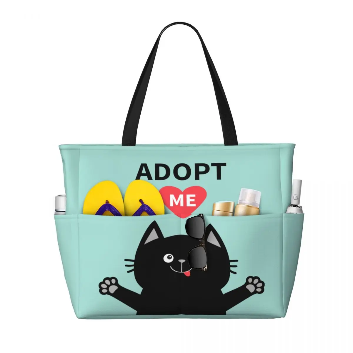

Симпатичная пляжная сумка Adopt Me Black Cat для женщин, очень большая сумка для спортзала, с забавным детским котенком, дорожные сумки для покупок