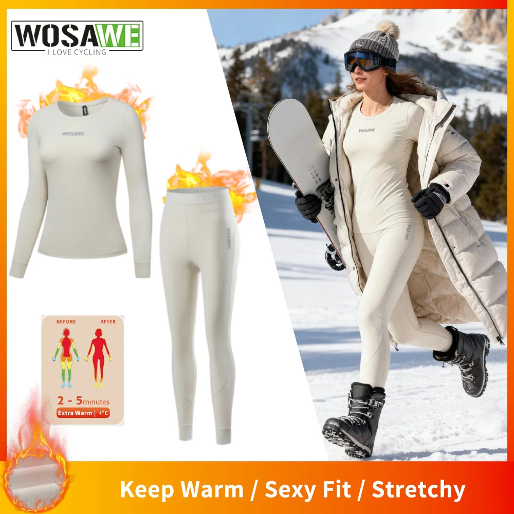 

WOSAWE Women Ski Thermal Underwear Sets Quick Dry Functional Compression Tracksuit Tight Base Layer Snowboarding Tops and Pants