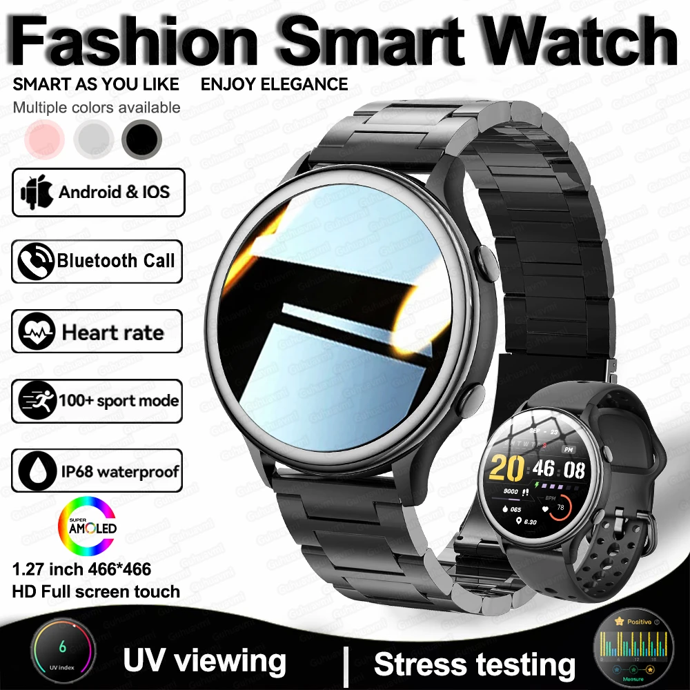 2025 New Emotional Testing UV index Smartwatch AMOLED Display Bluetooth Call Health Fitness Tracking Smart Watches For Men Women