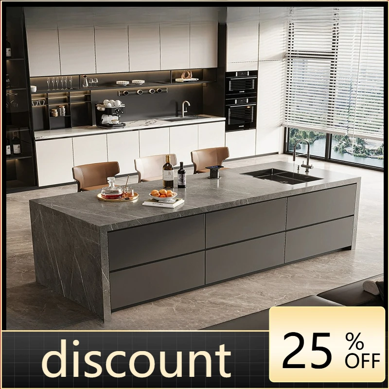 

LH Slate Island Dining Table Integrated with Sink Minimalist Open Kitchen Bar