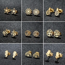 Small Stainless Steel Earings For Women Fashion Jewelry Bohemian Feather Stud Earrings Plant Leaves Ear Studs Pendientes Gift