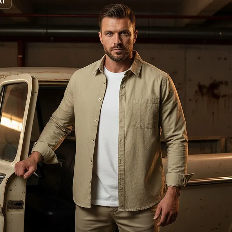 

Мужская рубашка с длинным рукавом для работы — в стиле карго, с нагрудным карманом, повседневная, свободного кроя, модная, в литературном стиле, на пуговицах