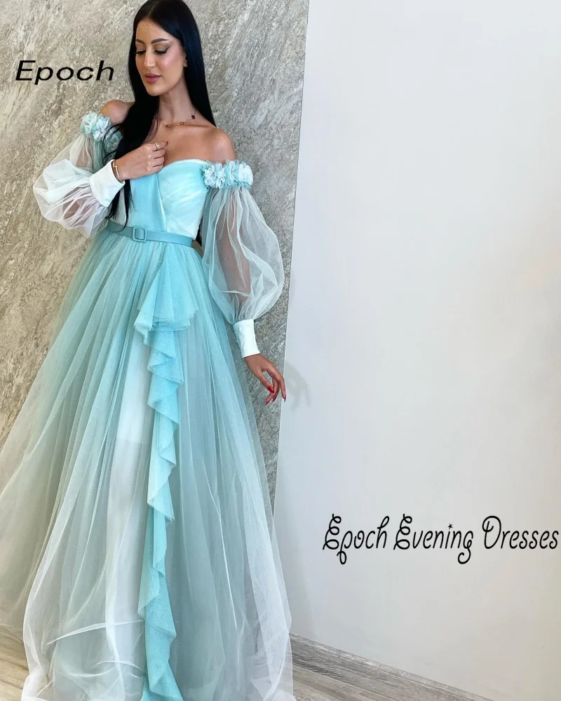 Epoch-vestido de noche de Organza con hombros descubiertos para mujer, traje de fiesta elegante con volantes y manga abullonada, Sexy, novedad de 2024