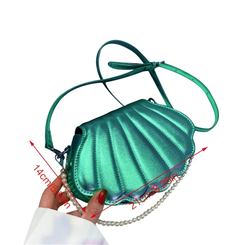 Vrouwen PU Schoudertas Parelketting Handtas Portemonnee Leuke Shell Vorm Crossbody Tas Vrouwelijke Bag voor Prom