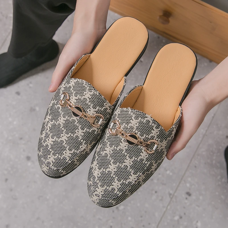 embroidery horsebit loafers mule shoes man sliders designer original official store half shoe men footwear luxury slippers men