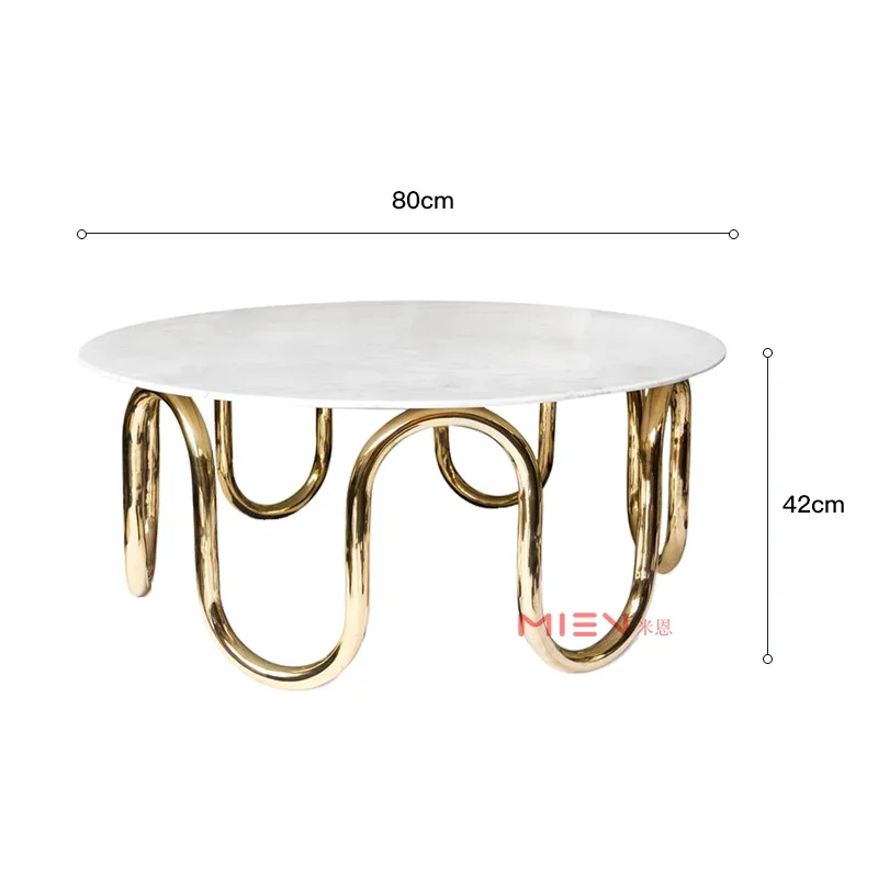 round Metal Tea Table Natural Jazz White Marble Tea Table Electroplated Champagne Gold Base Arc Shaped Coffee Table