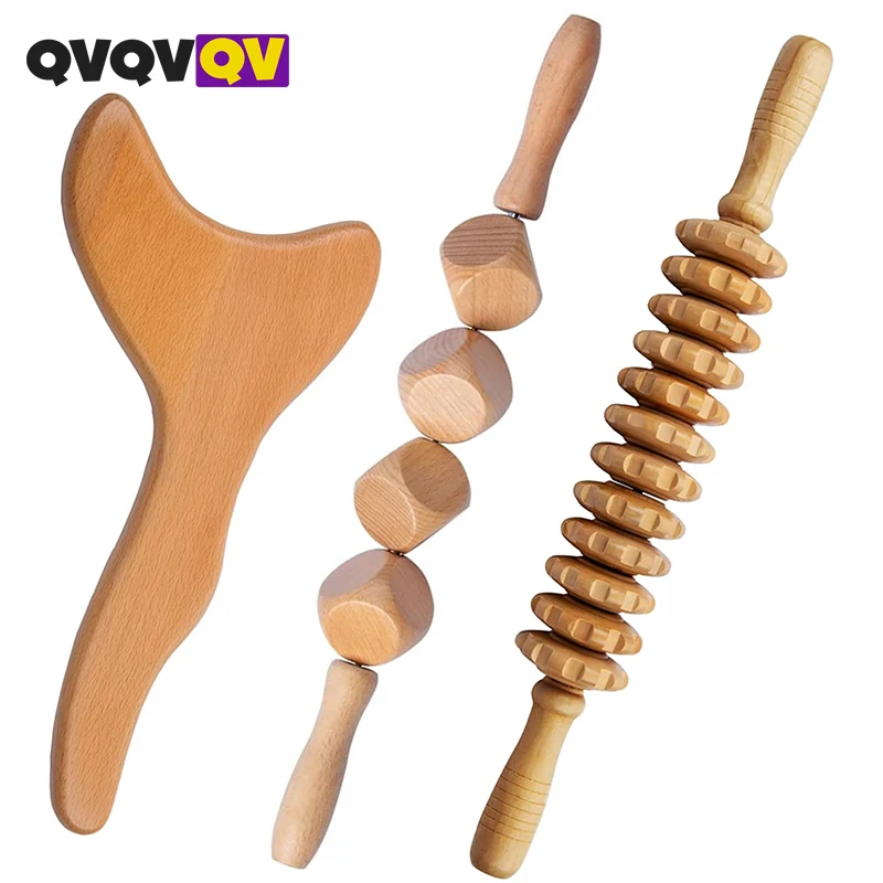 3Pcs/Set Wooden Gua Sha Tools Lymphatic Drainage Tool,Wood Therapy Massage Tools Manual Gua Sha Tools Anti Cellulite MassageTool