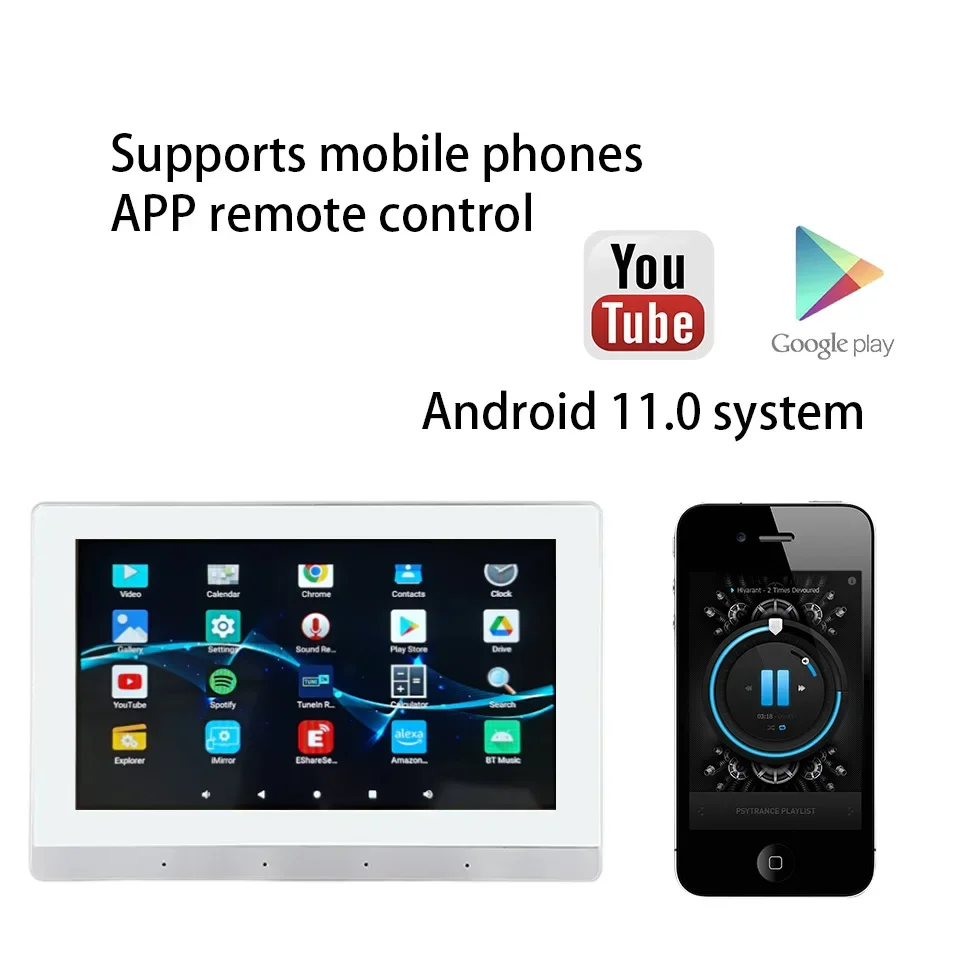 7 inch Home Smart In Wall Amplifier 8x30W Power Android 11 Audio System Bluetooths Sound Controls Panel WiFi Stereo Music Player
