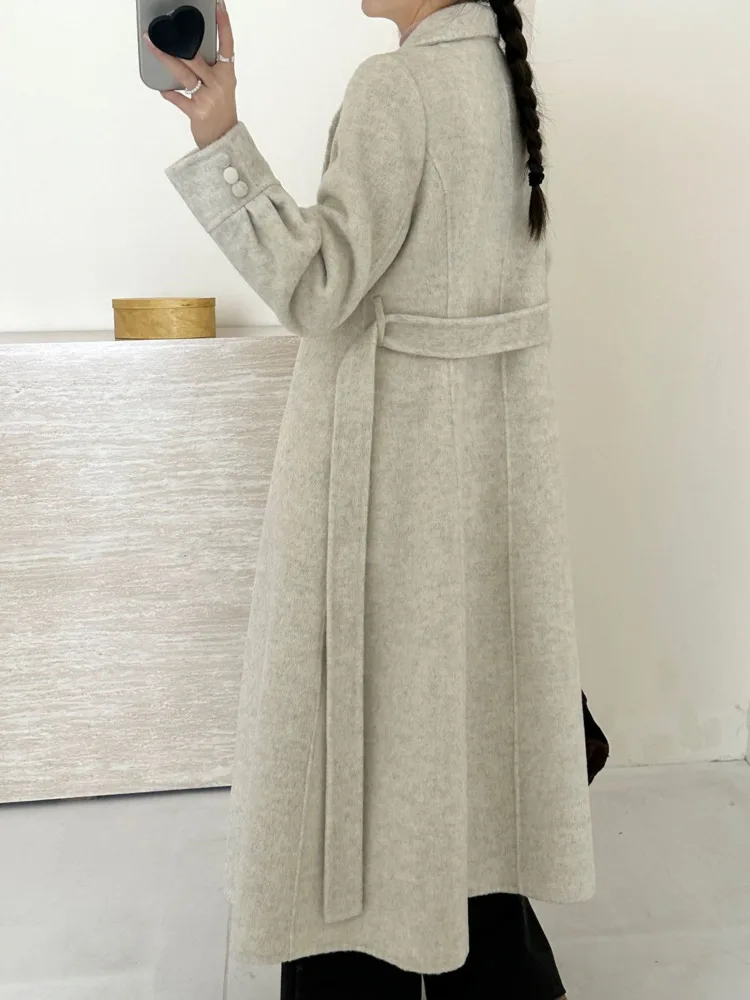 ZMEENNA-abrigo elegante de mezcla de lana para mujer, abrigo clásico de invierno de longitud completa con solapa con muescas, chaqueta elegante ZM4018