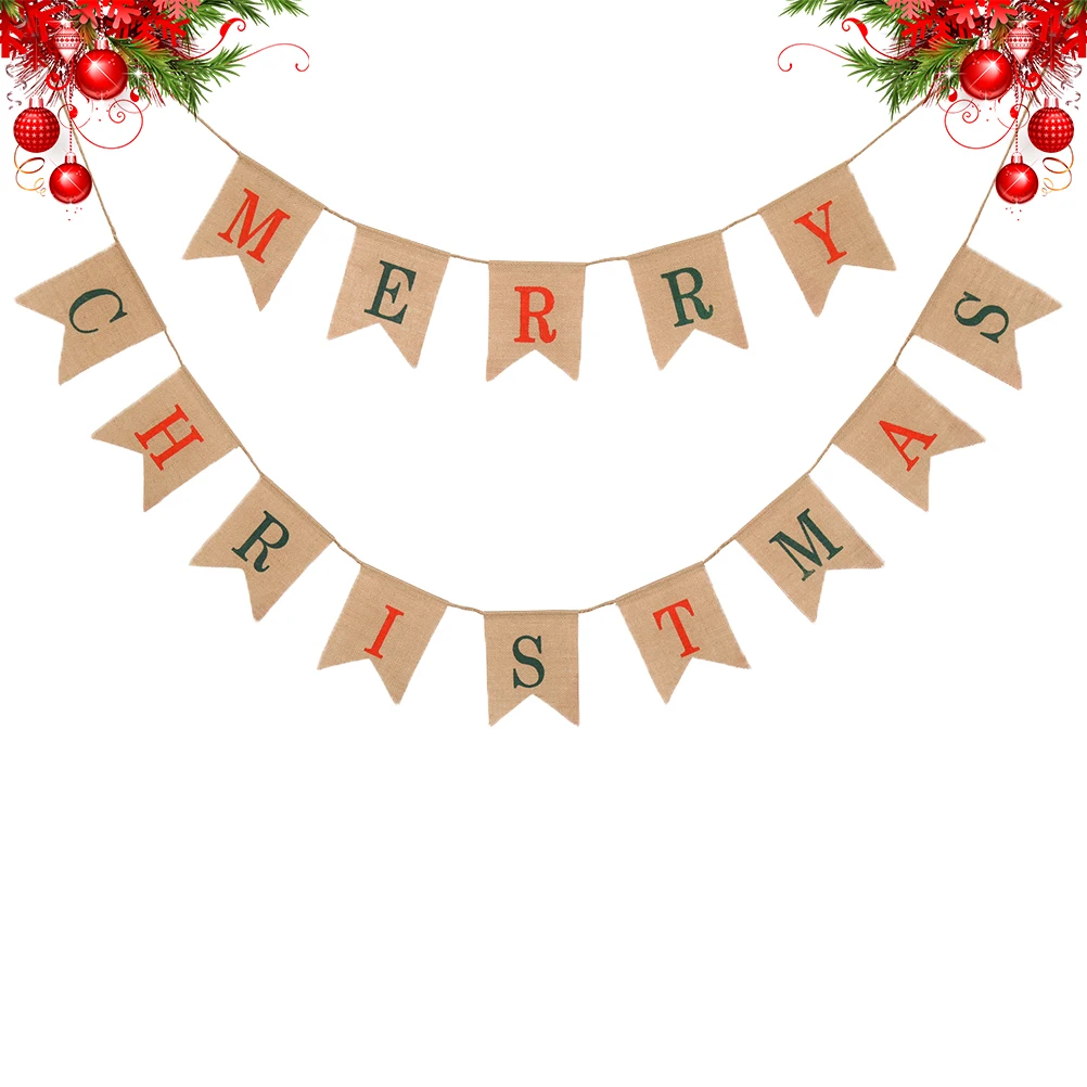 

Christmas Decoration Pull Flag Party Burlap Banner Floral Garlands for Home Hanging Xmas Bunting The