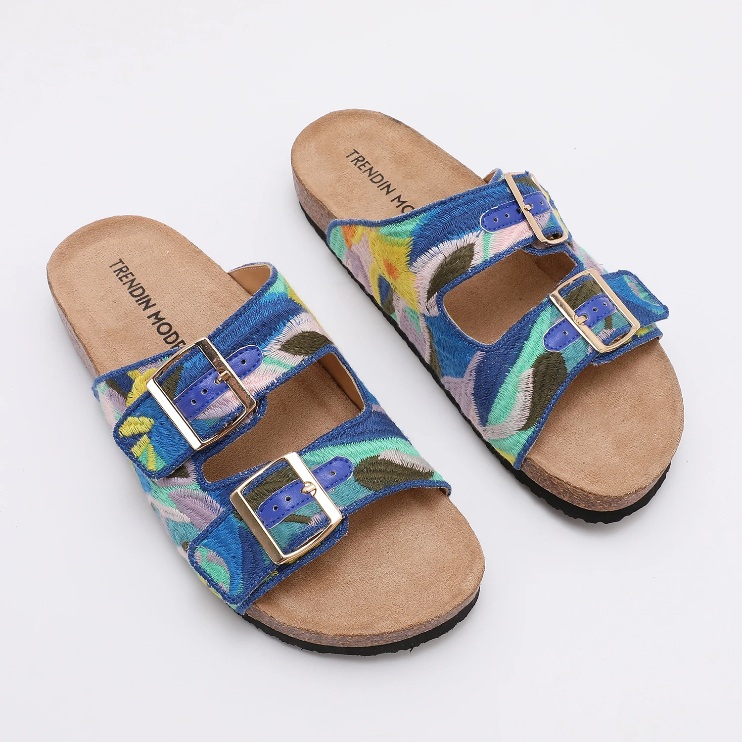 Leather Flat Sandals Cork Midsole Anti-slip Outsole Arch Support Comfortable to Wear Fashionable Woven Upper