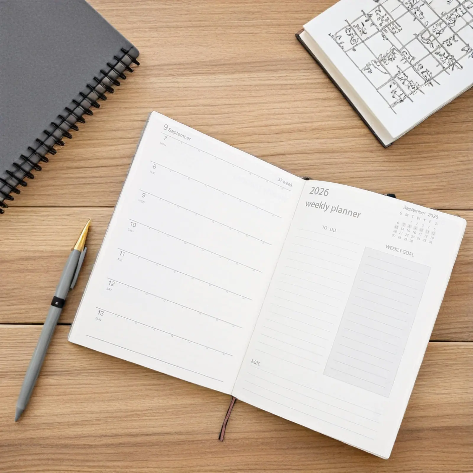 

2026 Daily Planner Notebook Elegant Hardcover Smooth Writing Paper Portable Compact Design for Work Study Personal Use Calendar