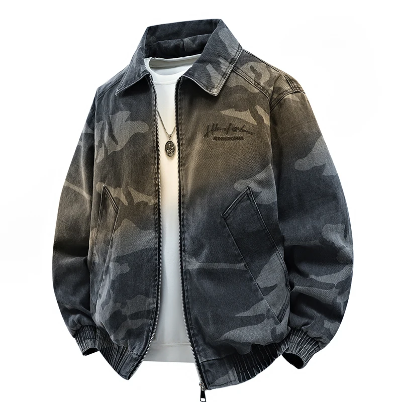 

Casual Camouflage Cowboy Denim Jackets Spring Autumn Youth Streetwear Loose Coats Men's Outdoor Turn-Down Collar Jeans Clothing
