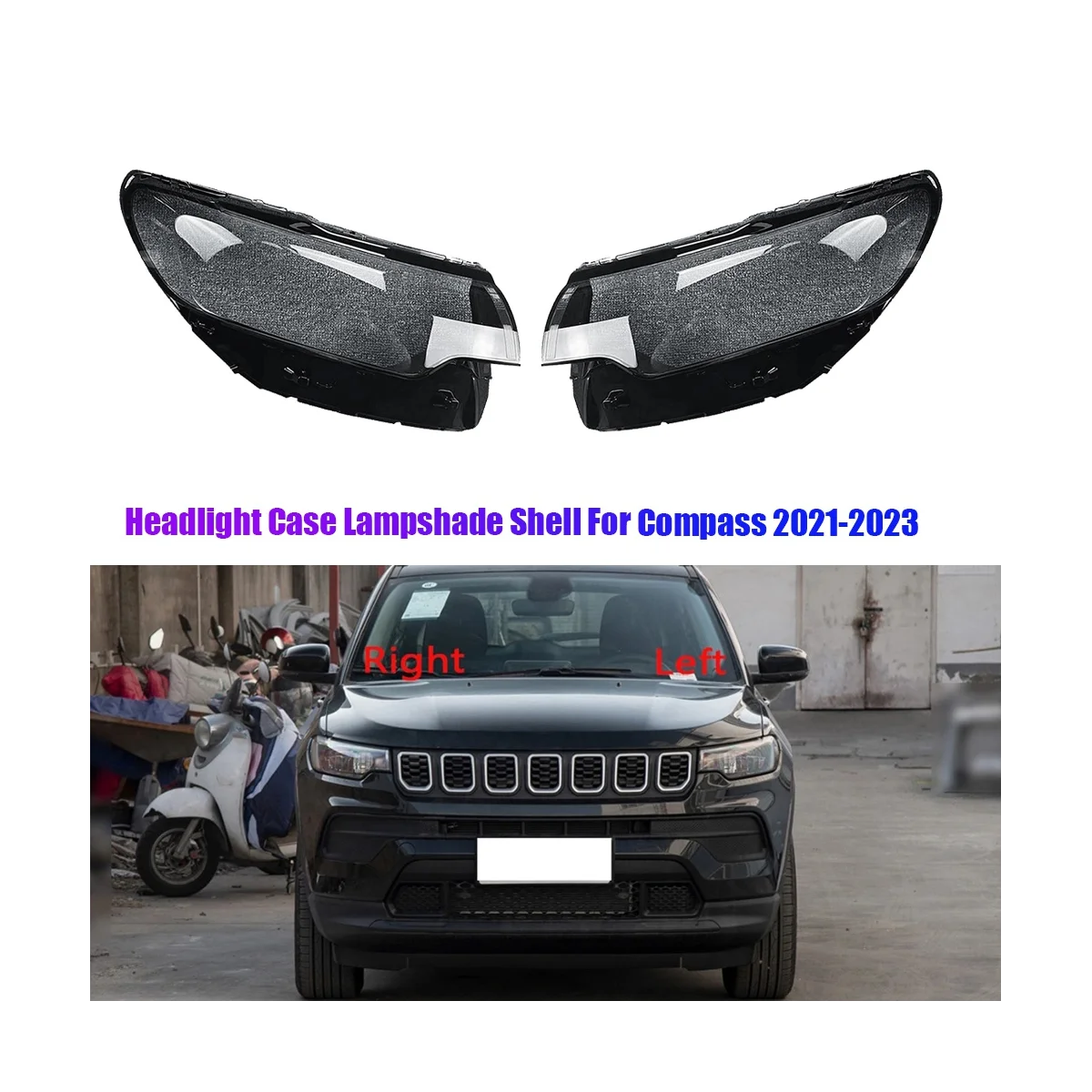 Headlight Cover Housing for Jeep Compass 2021-2023 Replace Head Light Lamp Glass Lens Lamp Case Lampshade Shell Caps A