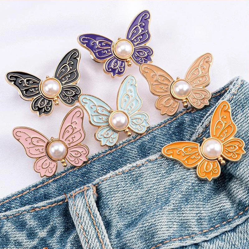 Exquisite Luxury Butterfly Adjustable Tightener Waist Buckle Jeans No Sewing Required Waist Button Detachable Waist Buckle