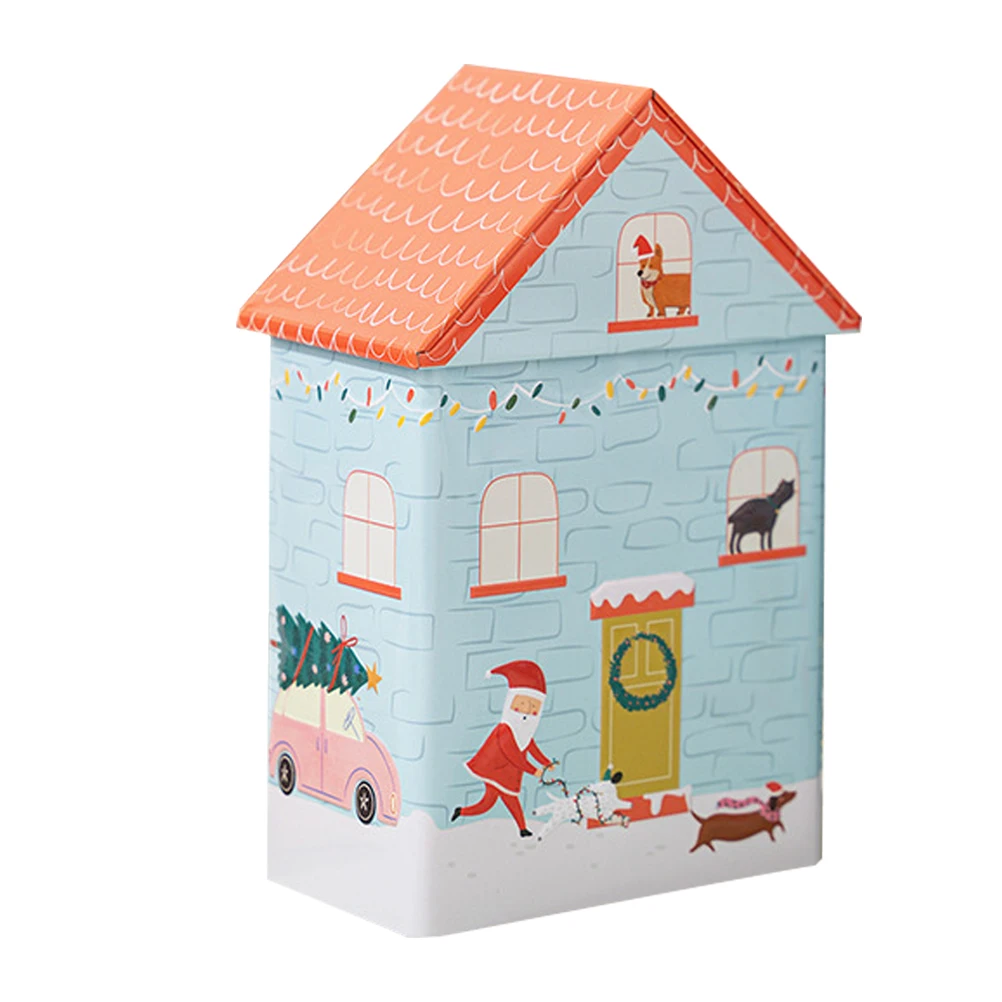 

1PC Christmas Decorative Storage Box Dog House Tinplate Container Multifunctional Holiday ganizer Metal Treat Holder Cookie