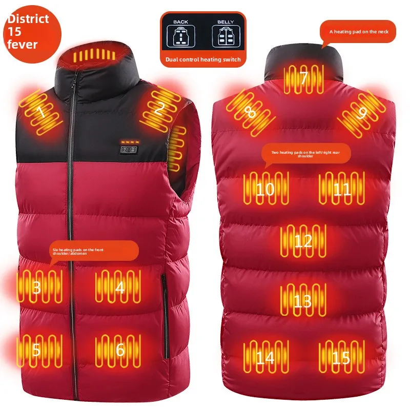 

Smart Heating Vest 15 Zone Double Control Constant Temperature Warm Sleeveless Jacket Men Winter USB Heated Thermal Cotton Vests