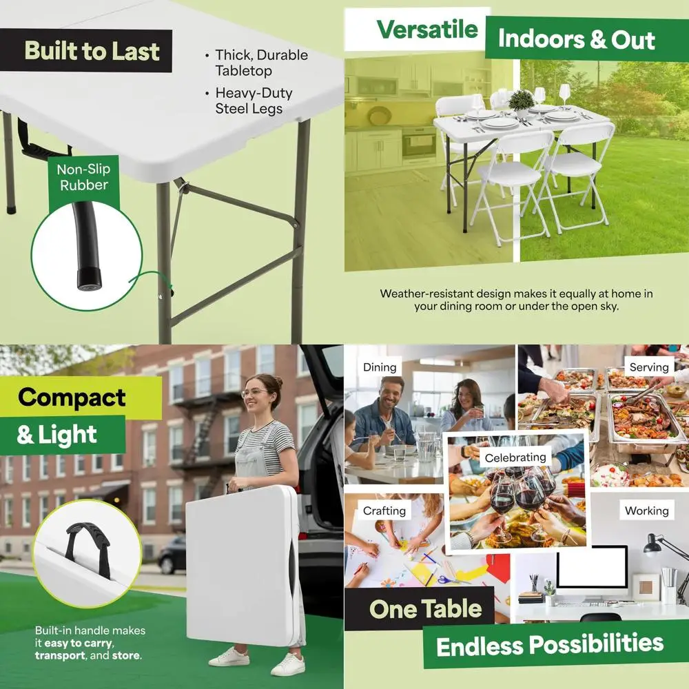 

Прочный складной стол с ручкой для переноски — идеально подходит для мероприятий, кемпинга, вечеринок и обедов.