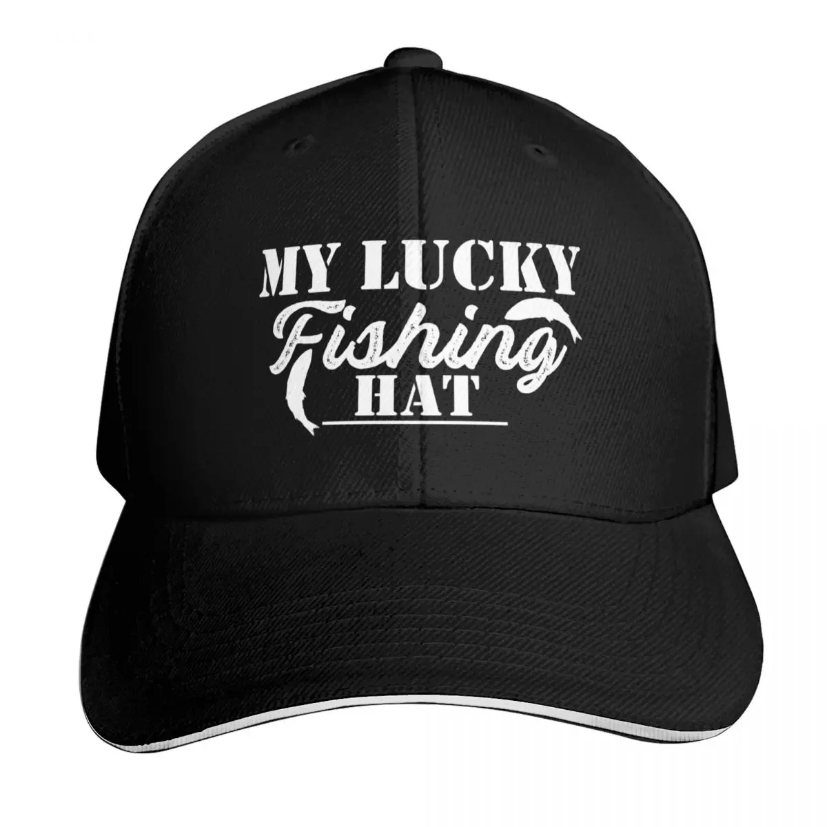 Lucky Fishing Shirt Funny Angling Quote Baseball Cap Sun Protection UPF 50+ Breathable Mesh Back Adjustable Buckle Closure