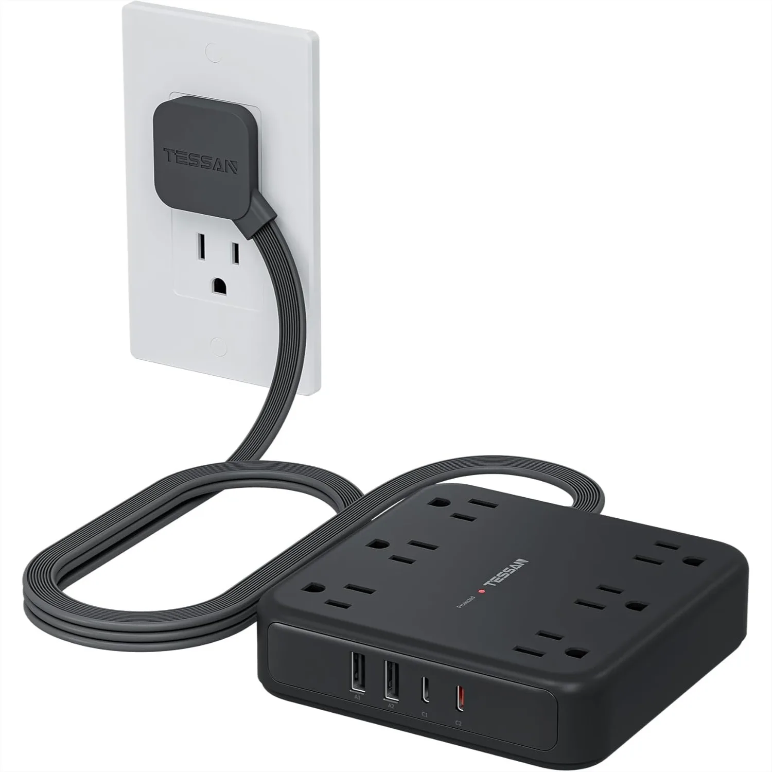 

Surge Protector Power Strip with 6 Outlets and 4 USB Ports (2 USB C), 2100J Protection, Flat Plug 5Ft Extension Cord for Home