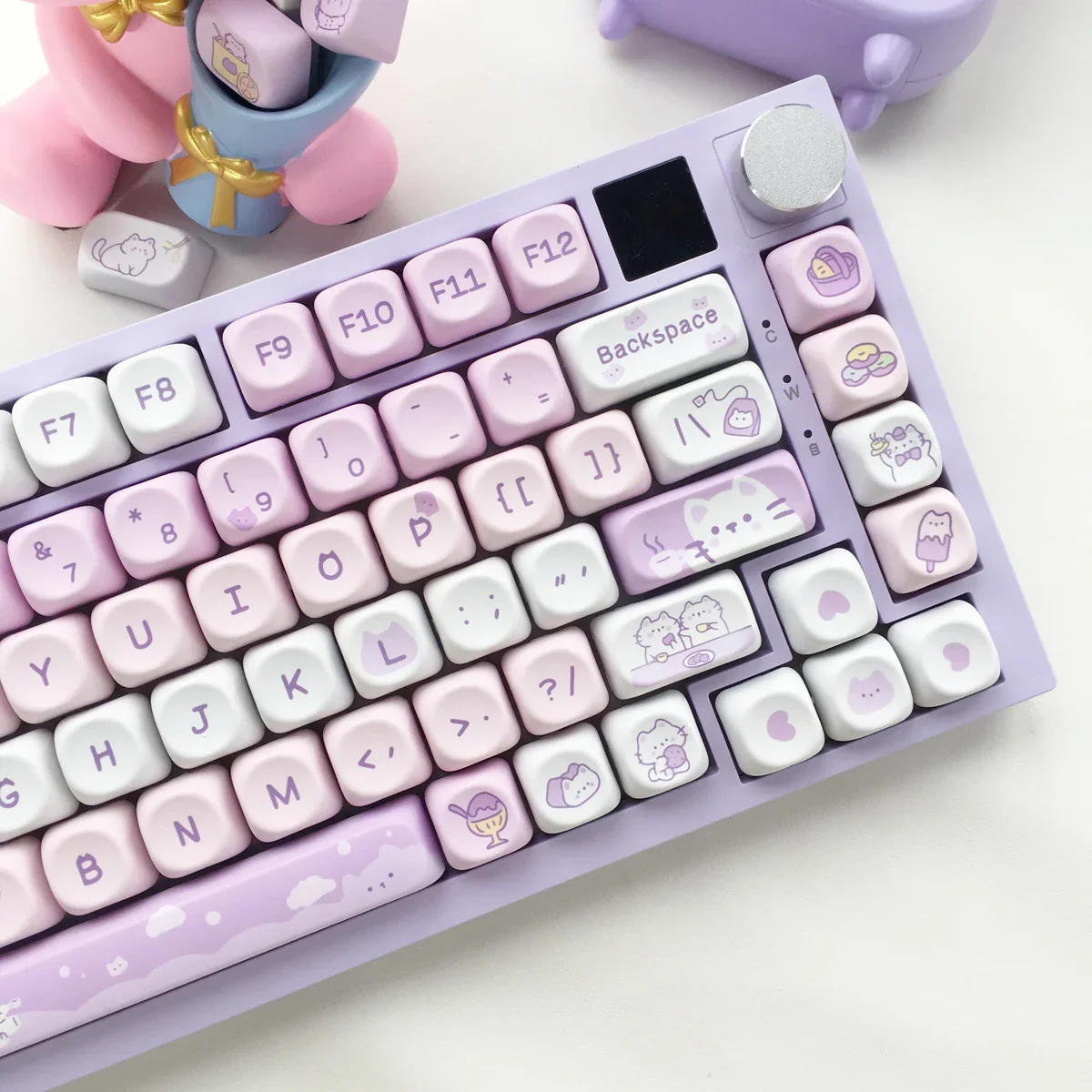 

95Keys MOA Profile Cat Theme PBT Key Caps Pink Blue Puppy Cute Keycaps for GK61 RK836 MX Switches Mechanical Keyboard