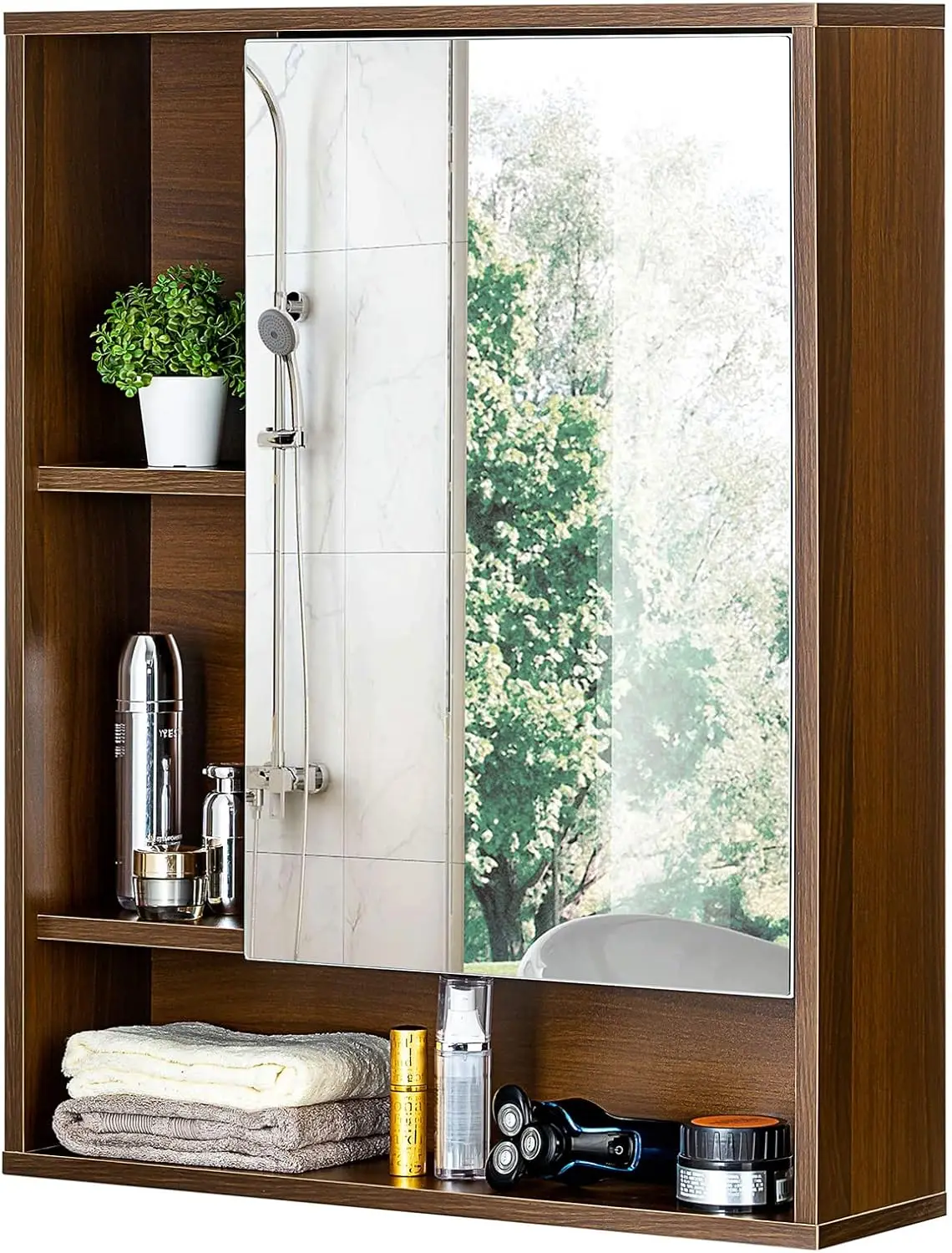 

Bathroom Wall Mirror Cabinet, Medicine Cabinet w/ Single Door and Adjustable Shelf, Over The Toilet Space Saver Storage Cabinet