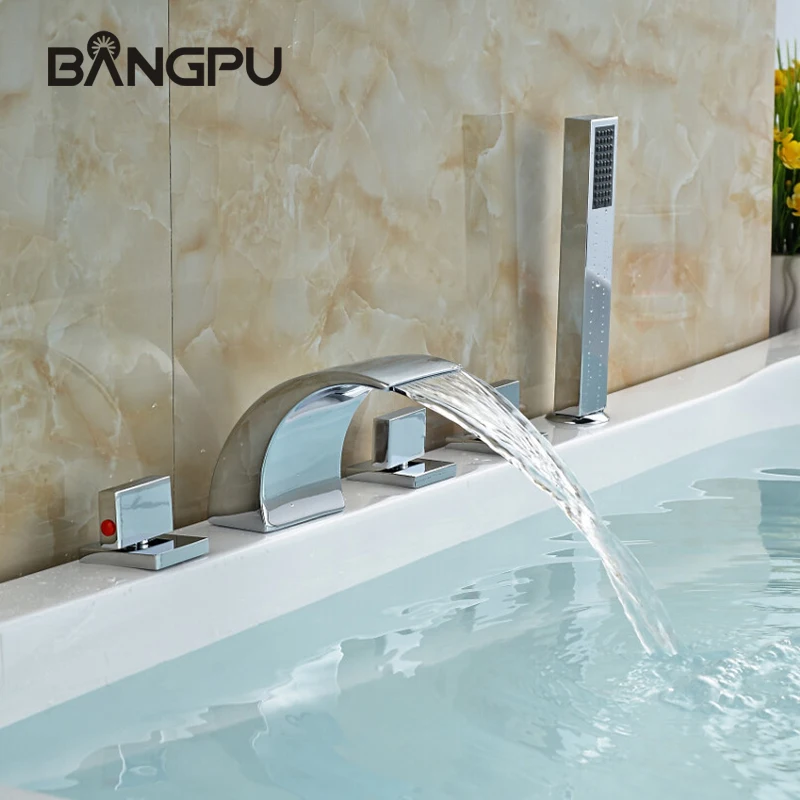 

Bathroom tub Faucets Set with Handheld Shower Roman Waterfall Tub Faucet Sets Deck Mount Bath Tub Faucet with Hand Shower Chrome