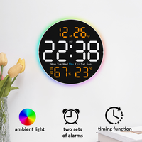 Digital Wall Clock LED Display with Colourful Ambient Light Bar Clock/Temp Humidity/Calendar/Timer/Alarm Clock for Living Room