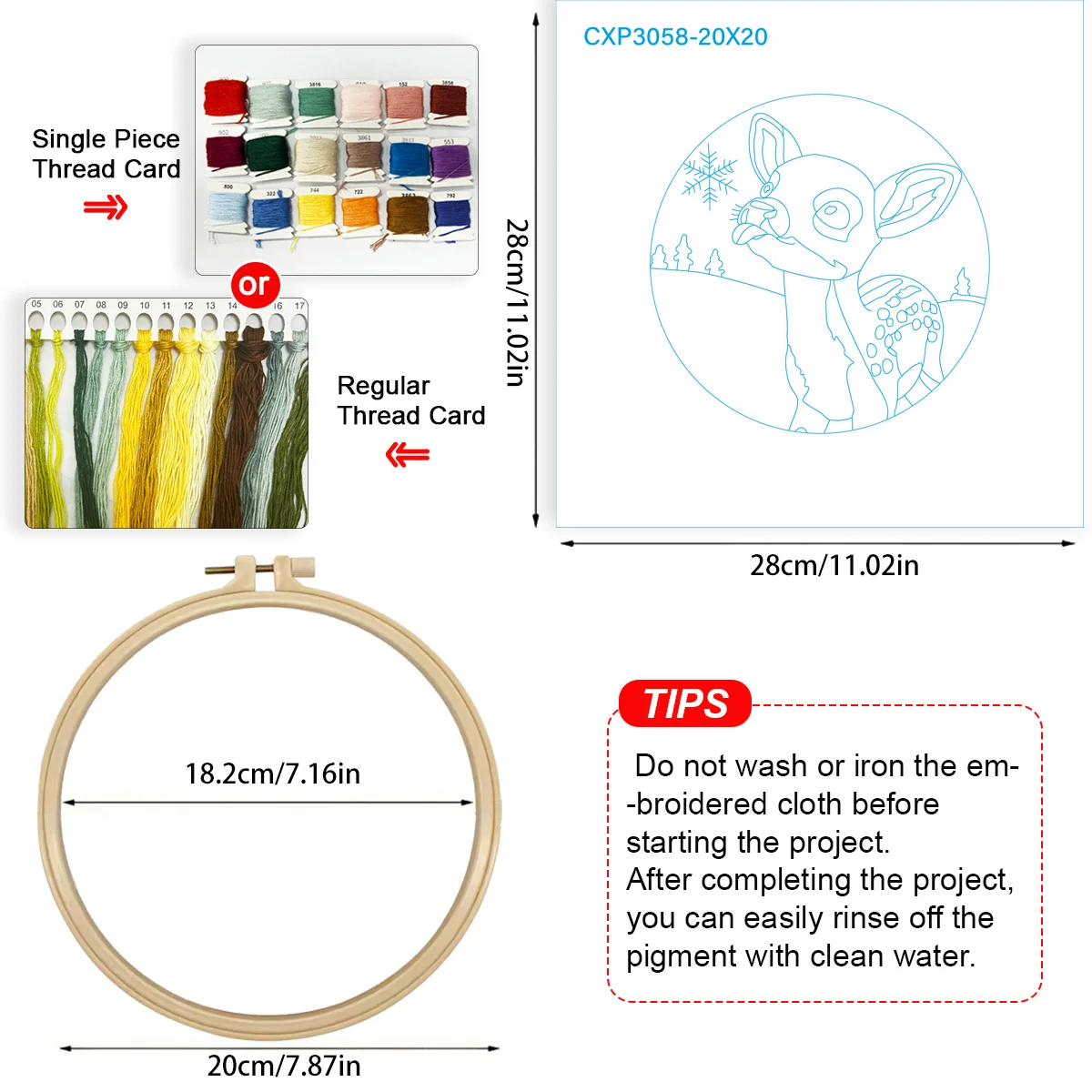 1 Stück 20X20CM/15X15CM 7,87/6,3 Zoll Hirsch-Stickerei-Starter-Kit DIY-Kit DIY-Stickerei-Set für Anfänger Heimdekoration – Detail 5