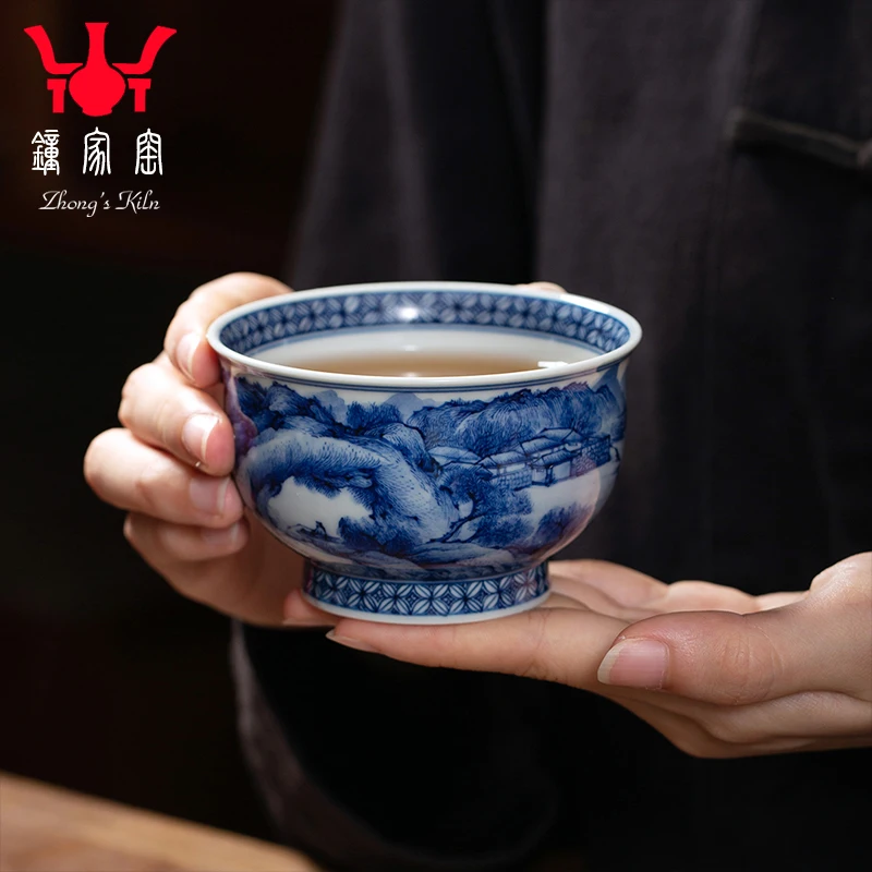 

Zhongjia Tea Master Cup Jingdezhen Pure Handmade Blue And White Firewood Kiln Heavy Industry Full Work Painting