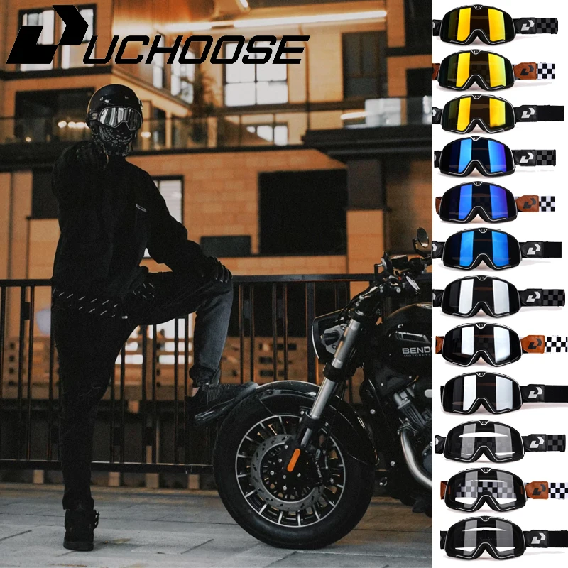 

Retro Motorcycle Goggles Ski Glasses Sunglasses ATV Goggles Non-slip Belt AntiUV Cafe Racer Chopper Cycling Racing Free shipping