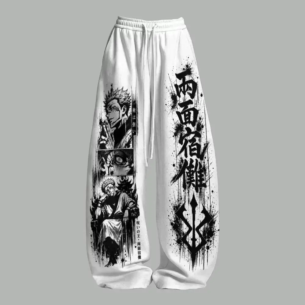 Unisex Anime Japanische Jogginghose Harajuku Streetwear Weite Freizeithose Gothic Anime Grafik Weites Bein Hose Familien-Set – Detail 6