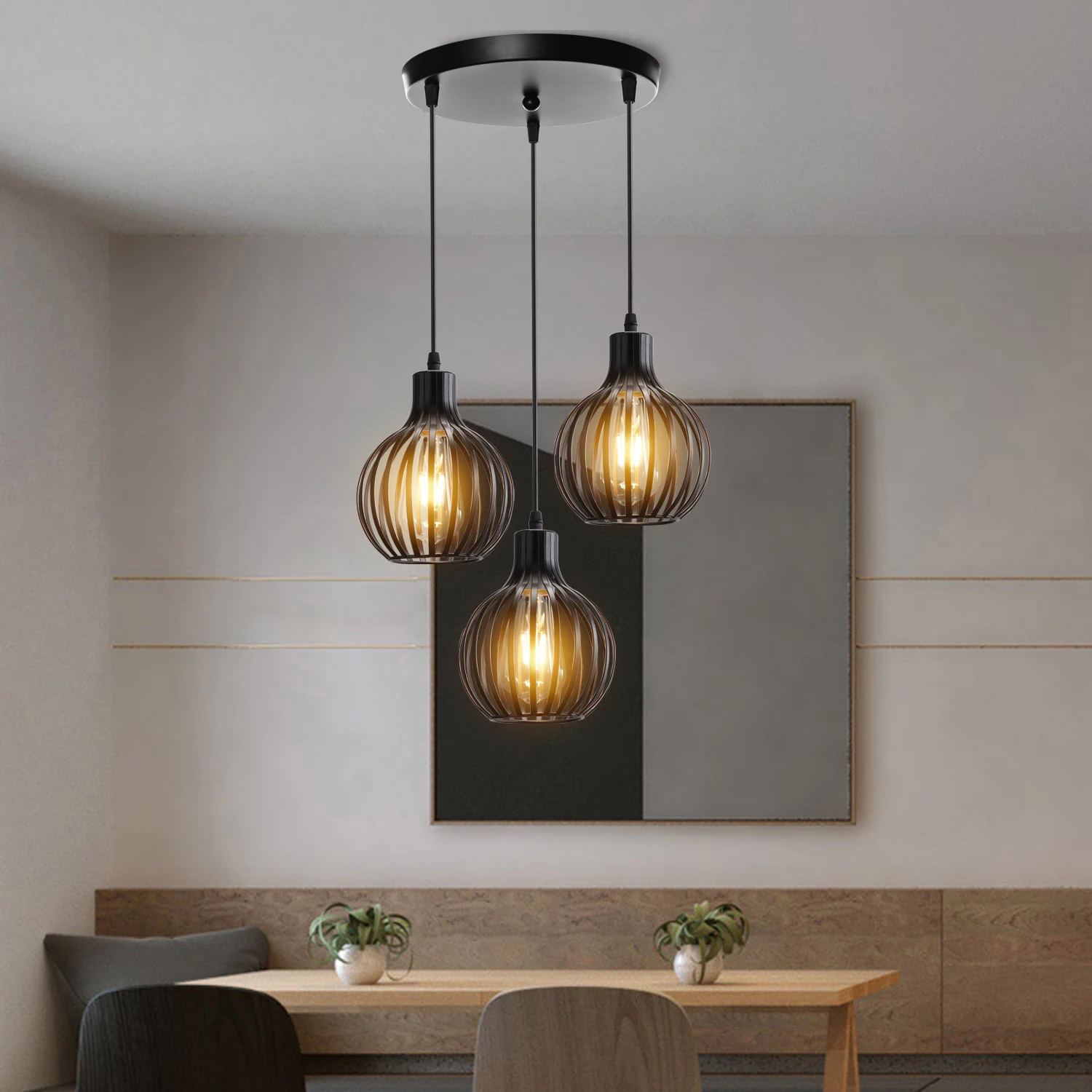 Retro Industrial Pendant Lamp Shade Geometric Modern Iron Lampshade Restaurant Hanging Light Creative Corridor Lighting Fixture