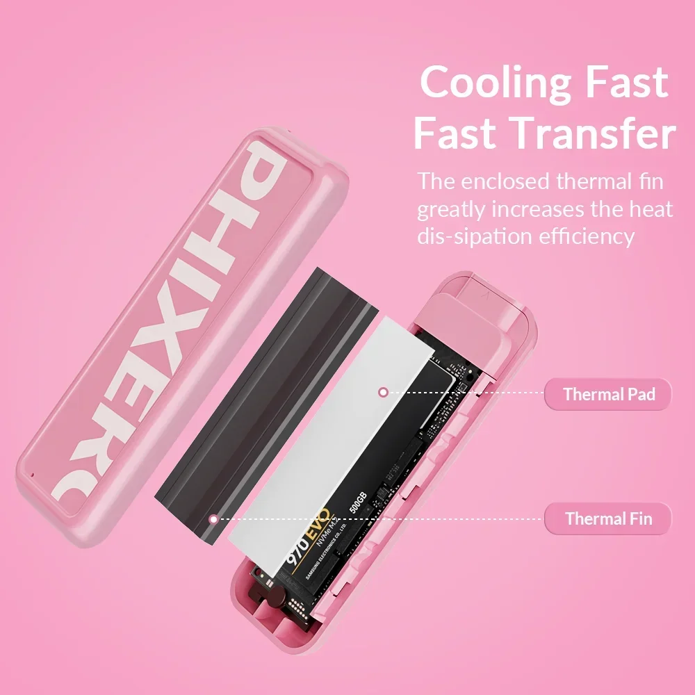 PHIXERO penutup SSD NVMe M2 tren baru 6Gbps 10Gbps USB 3.2 Gen 2 casing SSD tipe C M.2 UASP mendukung tidur cerdas untuk PC Laptop