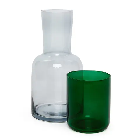 Glass Water Carafe Set with Tumbler Cup, Handblown Glass Pitcher and Cup Set for Cold Drink Water Milk Coffee