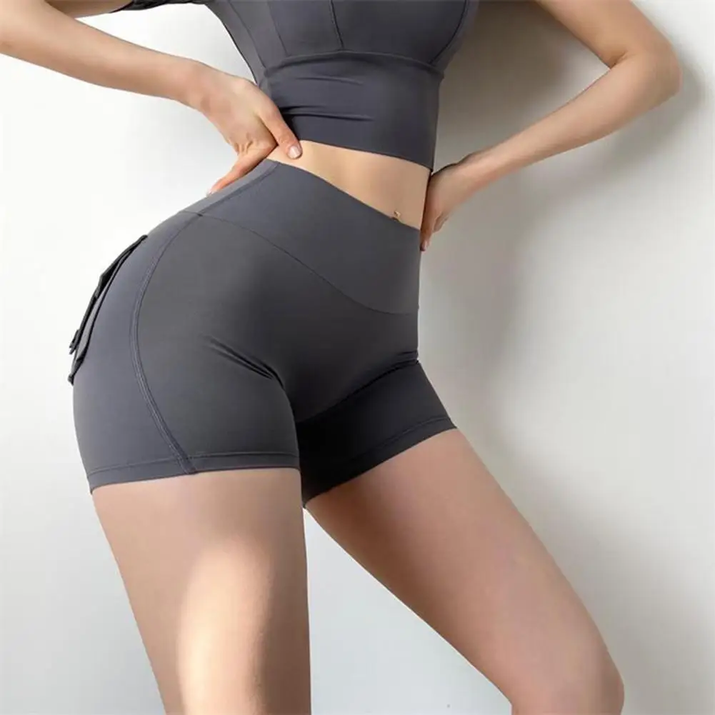 Two Pockets Skinny Women Yoga Shorts High Waist Hip Lift Running Shorts Tights Buttocks Fitness Gym Running Workout Leggings