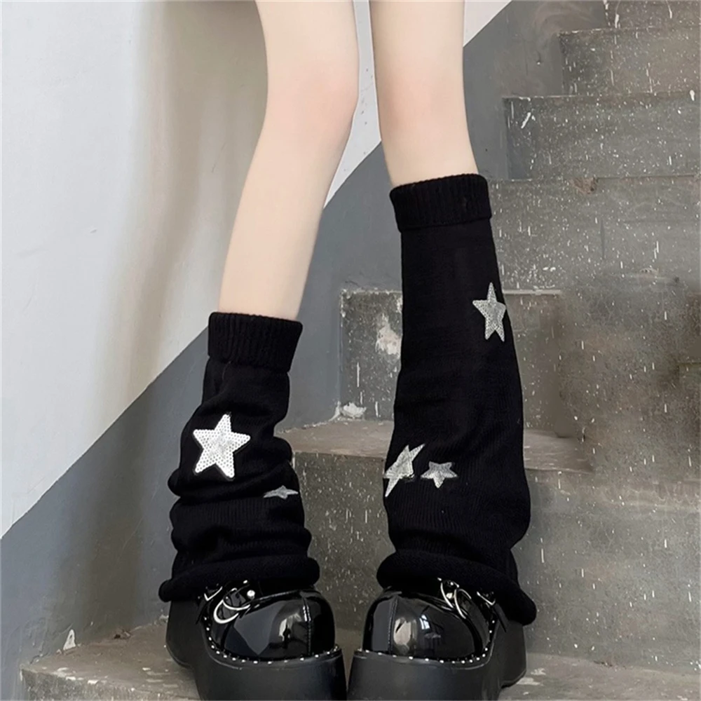 

Y2K Solid Color Japanese Leg Warmers JK Hot Girls Star Knitted Foot Cover Socks Women's Harajuku Gothic Striped Leg Protection